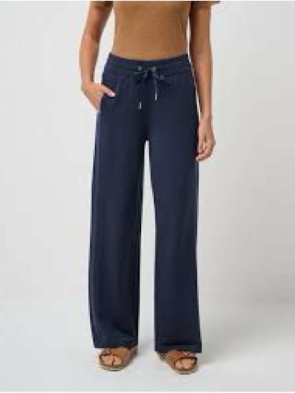 TravisMathew Cloud Terry Wide Leg Pant in the Navy Blazer color way-small